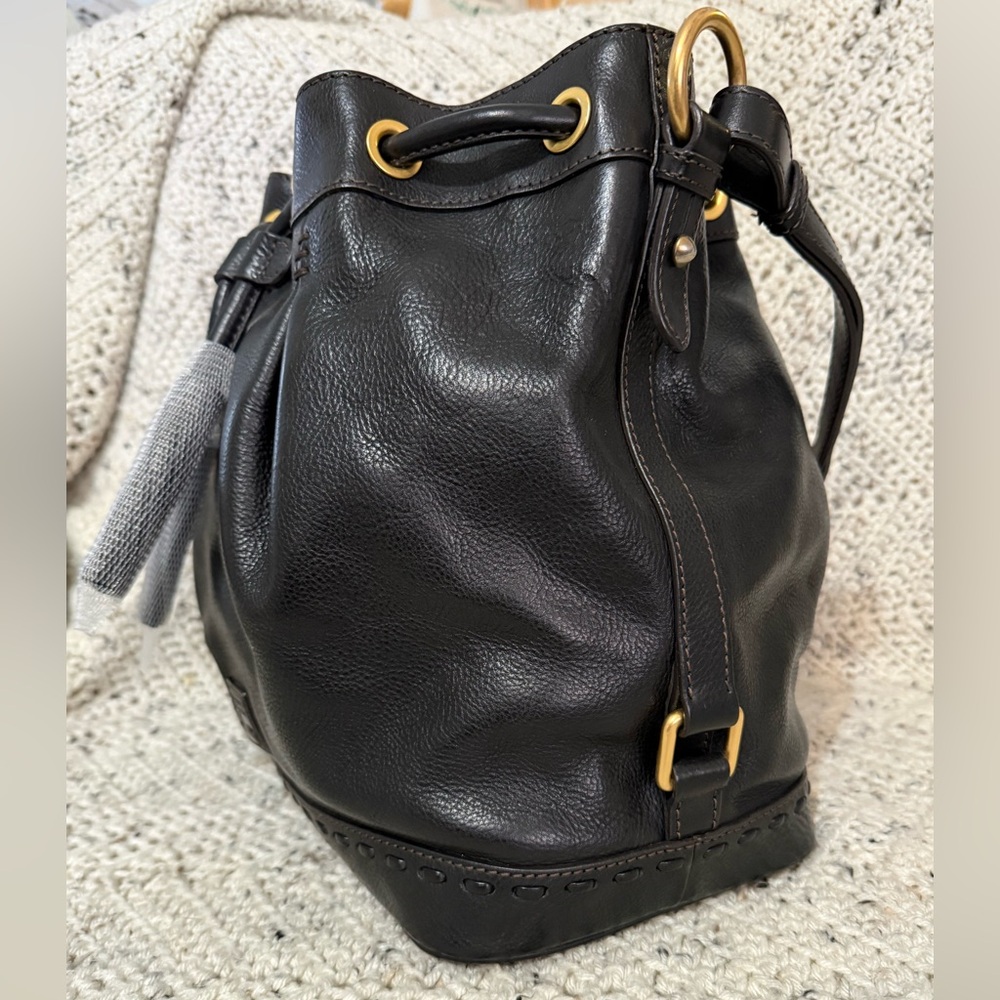 Dooney and Bourke Florentine Leather Whipped Stitched Drawstring Bucket Bag - Picture 4 of 8